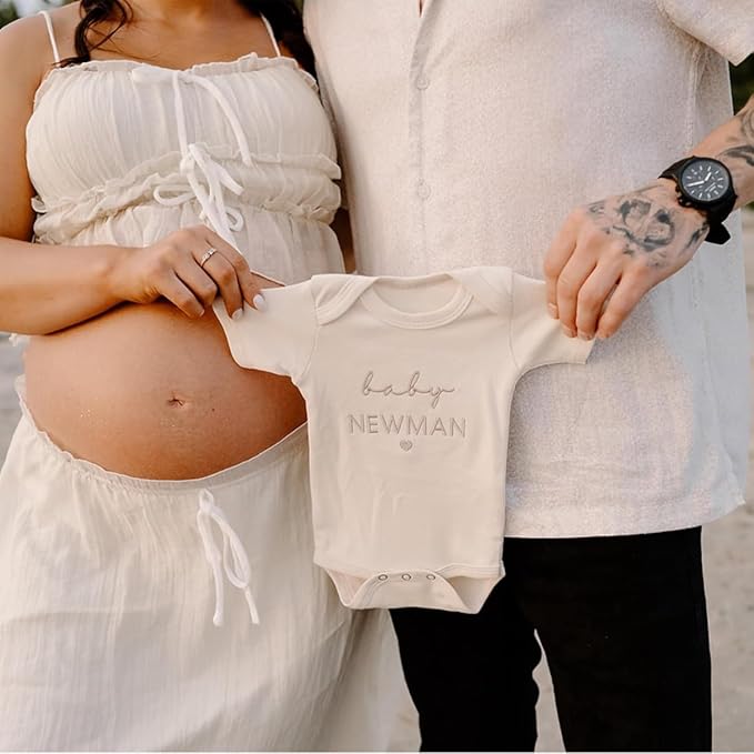 COUPLEHOODIES Personalized Baby Onesie Bodysuit – Custom Embroidery Gift for Pregnancy Reveal Baby Shower or First Grandchild