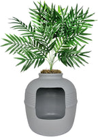 Good Pet Stuff Hidden Litter Box Planter, Decorative Cat Litter Enclosure with Carbon Filter, Artificial Plant, Easy Clean, Indoor Design, Original Round Style, Base Kit, Stone Gray
