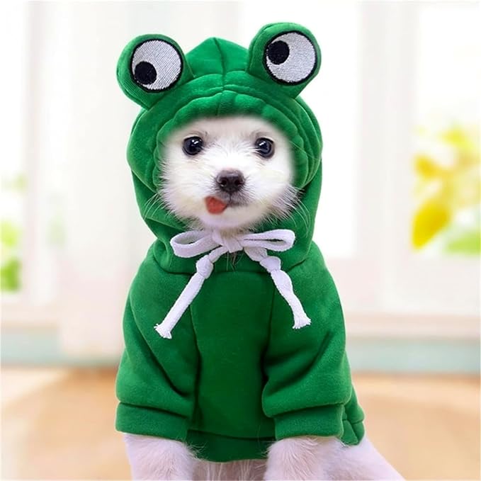 Dog Hoodies Clothes Autumn Winter Sweatshirts Teddy Bulldog Bulldog Clothing Can Transform Into Frog Elk Mouse (Green Frog,L)