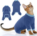PUMYPOREITY Cat Recovery Suit, Stops Wound Licking After Surgery, Sticky Hair Shirt with Sticky Fabric, Cat Pajamas Prevents Over-Grooming, Blue, S