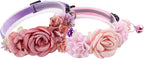2 Pack Cat Collar Pink Floral with Bell and Removable Flower Bowtie Breakaway Adjustable Cat Collar for Girl Kitten Puppy Small Cats Dogs Daily Decoration (XQ10-8)