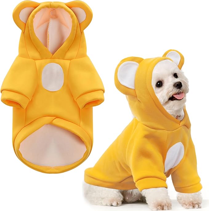 Small Dog Hoodie Soft Warm Fleece Fall Winter Dog Clothes Cute Puppy Sweaters Cat Coat Funny Blank Pullover Doggy Hooded Sweatshirts for Small Dogs Chihuahua Costumes Kitten Outfits(Yellow,XL)