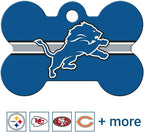 GoTags Personalized Detroit Lions Dog Tag, Brass Metal Bone Shape Pet ID Tag Engraved with Name and Custom Text, Every NFL Football Team Pet Apparel (Large)