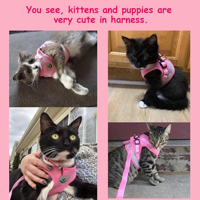 Cat Harnesses and Puppy Harness with Leashes Set, Escape Proof Cat Harness, Adjustable Reflective Soft Mesh Vest Fit Puppy Kitten Rabbit Ferrets's Outdoor Harness