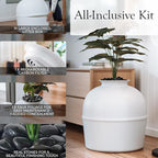 Secret Litter Box by Bundle & Bliss - Hidden Litter Box Enclosure, Patented Design with Odor Control, Includes Faux Plant, Carbon Filter and Real Stones Vivid White