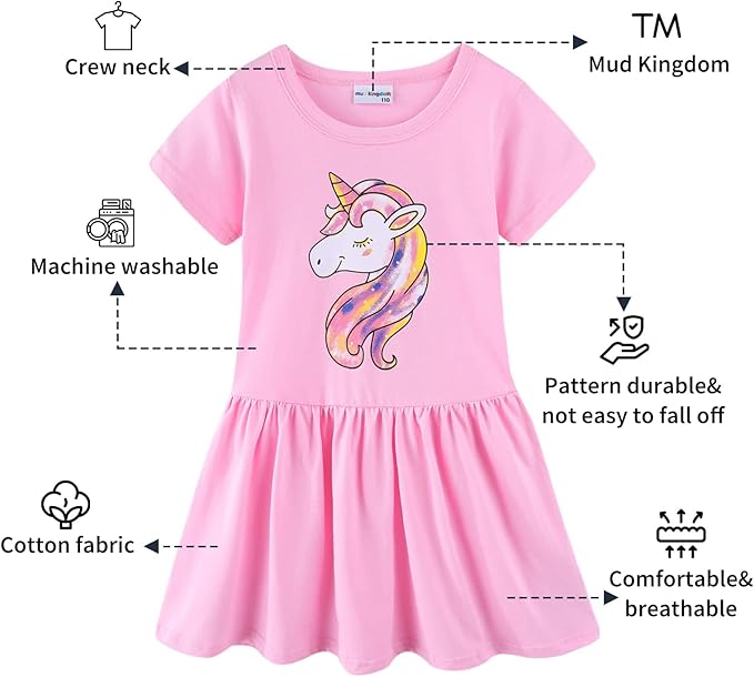 Mud Kingdom Little Girls Dresses Cotton Summer Holiday Cute Cat Dress Short Sleeve