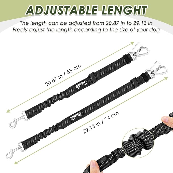 SlowTon Dog Seat Belt Harness for Car, Dog Car Harness Adjustable Mesh Breathable & Dog Seatbelt Safety Tether with Elastic Bungee for Small Medium Large Pets(Black, Double Clip, XXS)
