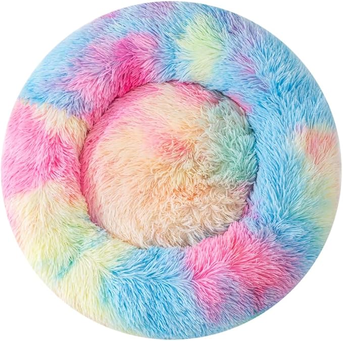 Cat Beds for Indoor Cat Dog Bed Dog Donut Bed Small Pet Bed Dog Calming Bed Warm Puppy Bed Cat Beds Baby Kitten Bed Fluffy Donut Bed Up to 7 Lbs Small Pet