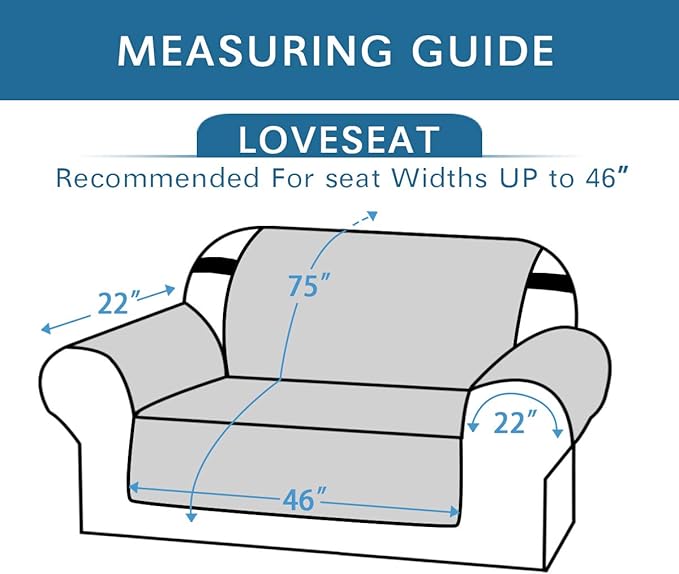 H.VERSAILTEX Reversible Loveseat Couch Covers for 2 Cushion Couch Water Repellent Couch Cover for Dog Couch Cover Protector Non Slip Furniture Protector with Elastic Strap(Loveseat, Cameo Blue/Beige)