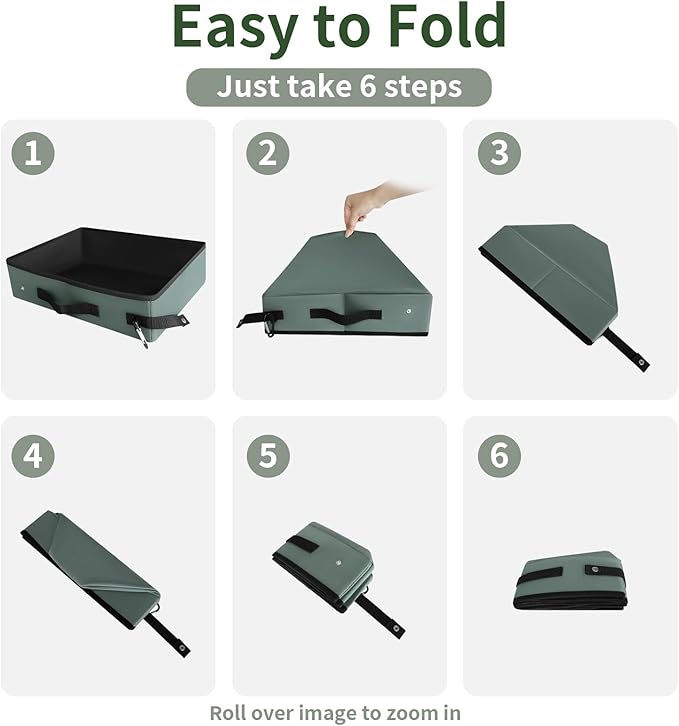 Portable Litter Box for Cats Kitten Foldable Travel Litter Box with Lid, Leak-Proof No Smell Easy to Carry, Clean and Store Easy for Car Travel, Hotle Stays and Road Trip 16x12x4.3inches (No lid)