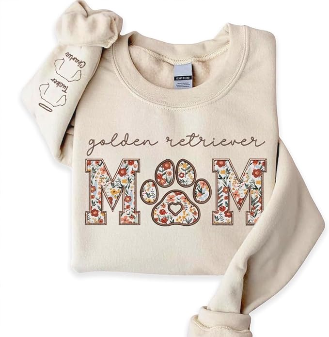 CHILLEVER Personalized Embroidered Dog Mom Sweatshirt, Dog Mama Crewneck, Gift for Mom, Pet Name On The Sleeve