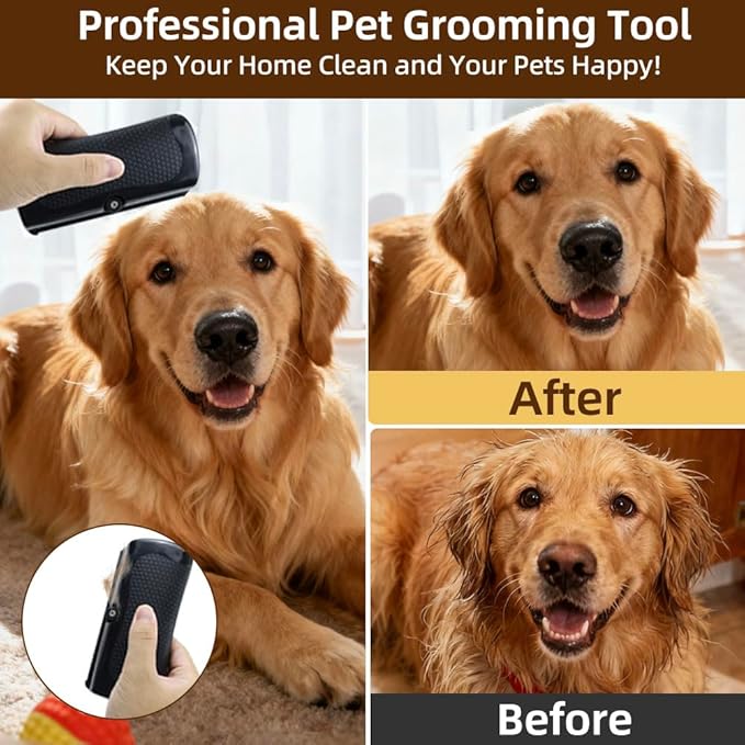Deshedding Dog Brush, Groom Pro Dog Brush with Reusable Lint Roller, Grooming Tool for Cats, Dogs, Rabbits, Horses, Hamsters | Itching Relief & Gift for Pet Lovers