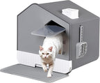 Extra Large Enclosed Cat Litter Box with Mat and Litter Scoop, Odorless Toilet Anti-Splashing Kitty Litter Pan Covered Hooded Cat Box
