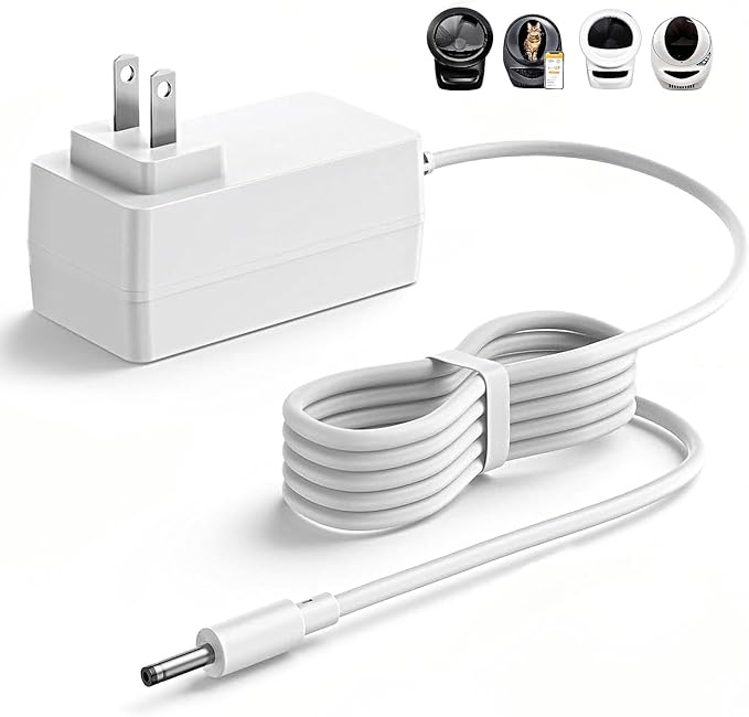 15V DC Power Cord Compatible with Litter Robot 4/3 - Automatic Self-Cleaning Cat Litter Box Accessories Replacement AC Power Supply Adapter Cable