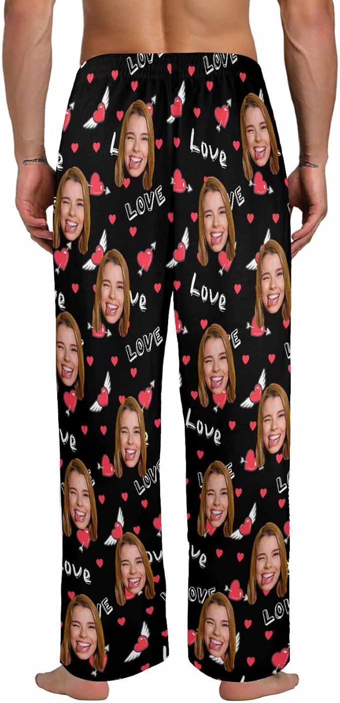 Artsadd Personalized Christmas Pajama Pants Socks for Men Custom Photo Pajama Bottoms for Men S-XXL