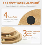 Made4Pets Cat Scratching Post Cat Scratcher Kitten Toys for Indoor Cats Wooden Ball Track Two-Layer Modern Sisal 23.4" Tall Scratch Post Interactive Toy with Dangling Ball Middle Size