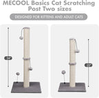 MECOOL 34“ Tall Cat Scratching Post Premium Basics Kitten Scratcher Sisal Scratch Posts Trees with Hanging Ball for Indoor Cats, Gray