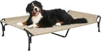 Veehoo Cooling Elevated Dog Bed, Guardrail Raised Pet Cot, Indoor & Outdoor XXL Pet Bed with Washable & Breathable Teslin Mesh, Non-Slip Feet, Dog Couch Bed, 62.5" x 37", Beige Coffee