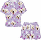 D-Story Custom Short Pajama Set with Pet Face Personalized Photo Sleepwear 2 Pieces Pjs Nightwear Xmas Gift for Women