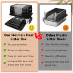 Vivifying Stainless Steel Litter Box, XL Side Entry Extra Large Litter Box with Lid for Big Cats & Kitty, Removable Enclosed Metal Cat Pan with High Sided Enclosure, Scoop, Mat, Footboard (Black)