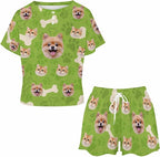 Custom Short Pajamas Set with Face Photo Women‘s Sleepwear Tee Personalized PJ Short Loungewear Set fot Her