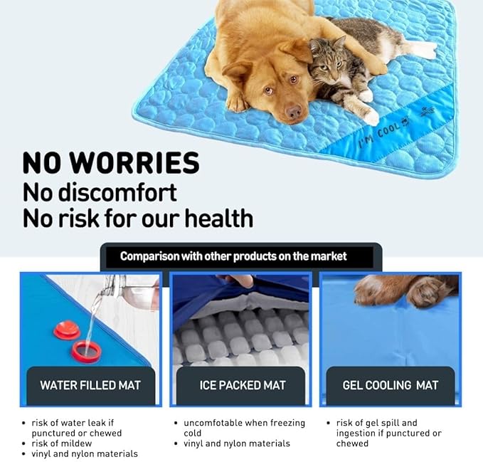 INSPECTOR TAIL Self Cooling & Traveling Mat + Free String Bag Pack/Washable & Portable Pet Soft Pad for Indoor or Outdoor/Perfect for Dog & Cats for Car Travel Kennel Sofa Bed Floor/Blue