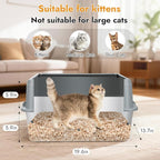 Vivifying Stainless Steel Cat Litter Box, Large Semi-Enclosed Litter Box with Lid and Mat, Anti-Leakage Metal Pan for Easy Cleaning & Odor Control (Gray)