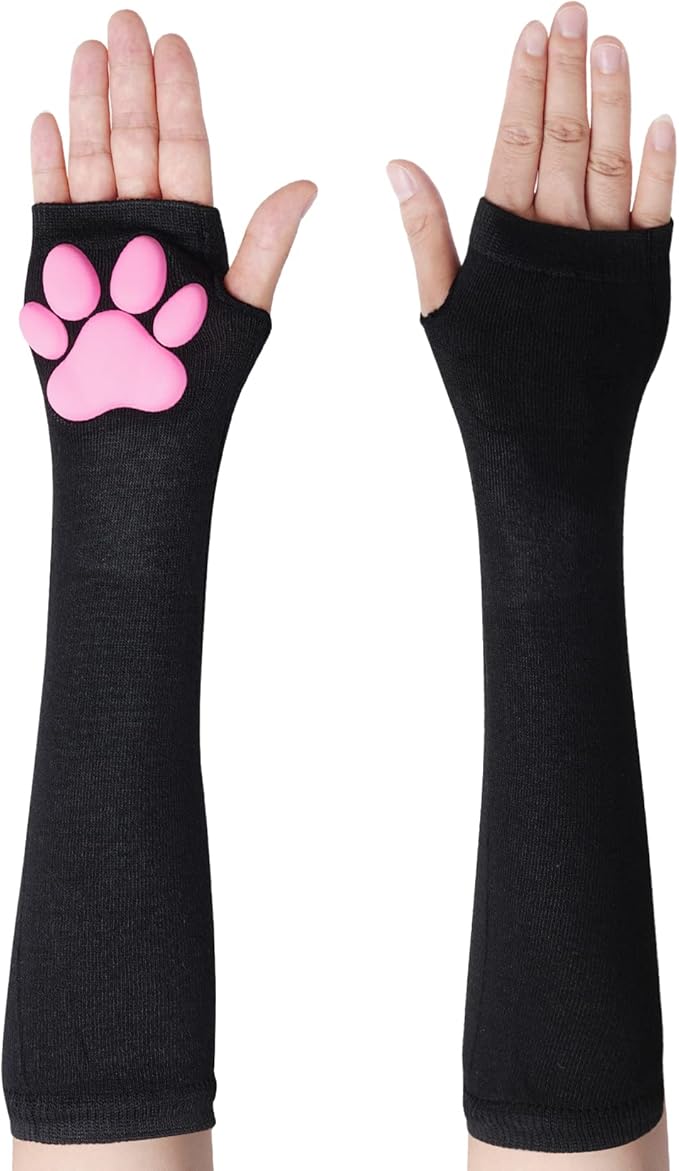 Nydotd Cat Paw Pad Mittens Gloves Kawaii Pink 3D Claw Fingerless Cute Cat Cosplay Gloves Sleeve for Girls Party