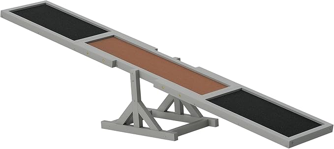 PawHut Wooden Dog Agility Seesaw for Training and Exercise, Platform Equipment Run Game Toy, Weather Resistant Pet Supplies, 71" L x 12" W x 12" H, Gray