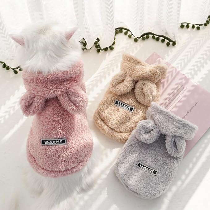Selena Cat Bunny Ears Costume Cute Dog Kitten Hoodies Sweater Rabbit Ears Puppy Pet Apparel (Medium,Gray)