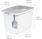 IRIS USA Cat Litter Box, Large Cat Box Enclosure, Top Entry with Litter Catching Lid, Enclosed with Scoop, White/Gray
