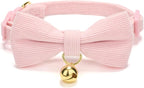 2 Pack Soft Corduroy Cat Collars with Bow Tie & Bell, Adjustable Breakaway Cotton Kitty Bowtie Collar for Girl Boy Kitten (Pink & Blue)
