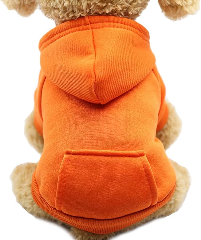 Jecikelon Winter Dog Hoodie Sweatshirts with Pockets Warm Dog Clothes for Small Dogs Chihuahua Coat Clothing Puppy Cat Custume (Orange, Medium)