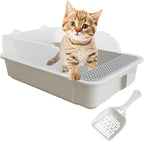 Open Cat Litter Box with High Side,Anti-Splashing Cats Litters Pan,Kitten Toilet with Litter Sifting Scoop,Semi-Enclosed Removable Kittens Litter for Boxes Easy to Clean No Odor