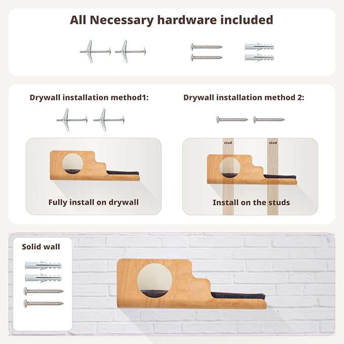 Cat Wall Shelves, Creative Design Cat Shelf with Peephole, 19 x 10 inch Cats Wall Furniture with Comfortable Pad, Cats Perch for Sleeping, Playing, and Scratching.