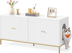 Feandrea Double Cat Litter Box Enclosure, Hidden Litter Box Furniture with Double Room, for 2 Cats, Modern Style, 47.2" Pet House Washroom Cabinet, Side End Table, TV Stand, White and Gold