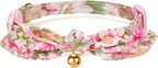 Cotton Bowtie Cat Collar with Bell 2 Pack Stylish Floral Breakaway Kitten Collars with Removeable Knot Bow,Blue & Pink