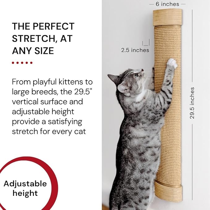 7 Ruby Road Large Cat Scratcher Wall Mounted - Refillable Sisal Scratch Pad - Cute Scratching Post for Indoor Cats and Kitten - Tall Vertical Mount - Modern Wooden Cat Wall Furniture and Scratchers