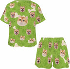 Custom Short Pajamas Set with Face Photo Women‘s Sleepwear Tee Personalized PJ Short Loungewear Set fot Her