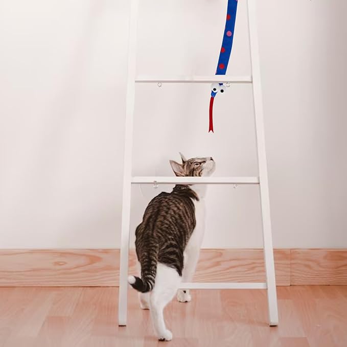 Andiker Cat Wand Toy, 44 Inches Plush Cats Snake Toys with Long Sound Paper Lightweight Handheld Interactive Cat Toys for Indoor Cats and Kitten (Blue)