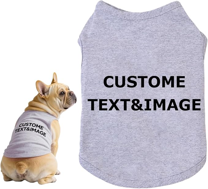 Custom Dog Shirt,Personalized Pet Apparel with Name Text Photo Image,Lightweight Breathable Puppy Kitten Cotton Vest for Small Medium Large Dogs Cats,Puppy Gift (Gray, 5X-Large)