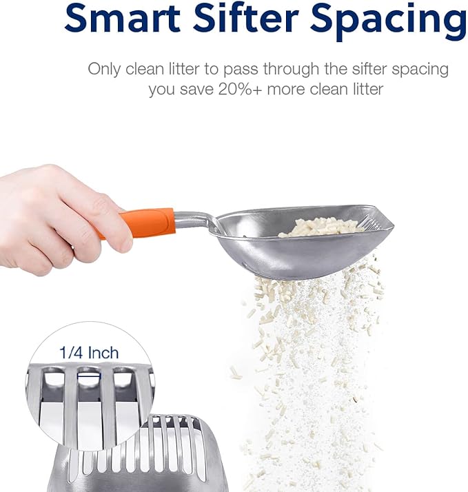 WePet Cat Litter Scoop, Aluminum Alloy Sifter, Kitty Metal Scooper, Deep Shovel, Long Handle, Poop Sifting, Kitten Pooper Lifter, Durable, Heavy Duty, for Litter Box