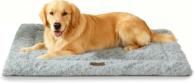 Reversible Dog Bed Mat 47"x29" for Medium Dogs - Supportive Double-Sided Crate Pad, All-Season Cooling & Warmth, Ultra Soft Machine Washable Pet Bed, Fits Most 48-Inch Kennels, Light Grey