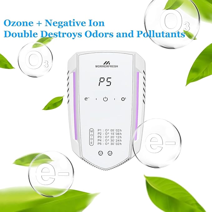 Ozone Odor Eliminator for Strong Odor 99% Cat Litter Deodorizer Dog Poof Odor Removal Air Ionizers for Home Portable Air Purifier for Pets Toilet Wardrobe Shoe Garage Room Cabinet White