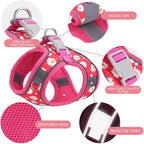 Step in Dog Harness and Leash Set, Flower Adjustable Easy Walk Puppy Harnesses, Soft Mesh Pet Vest Harness Small Size Dog Adjustable No Pull Dog Harness for Small Dogs and Cats(Rose red, XS)