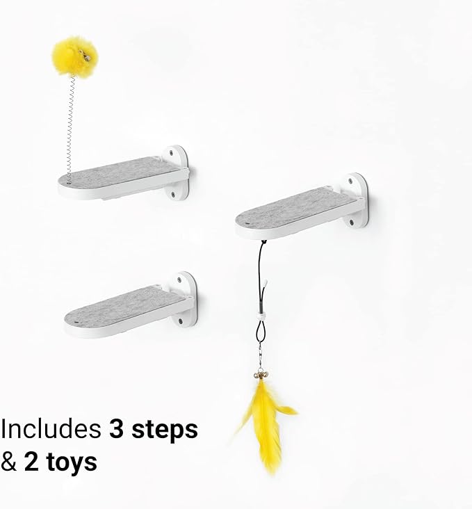 SVD.PET 3-Pack Cat Climbing Stairs with Replaceable Felt Pad, Cat Shelves & Toys for Medium & Large Cats (White)