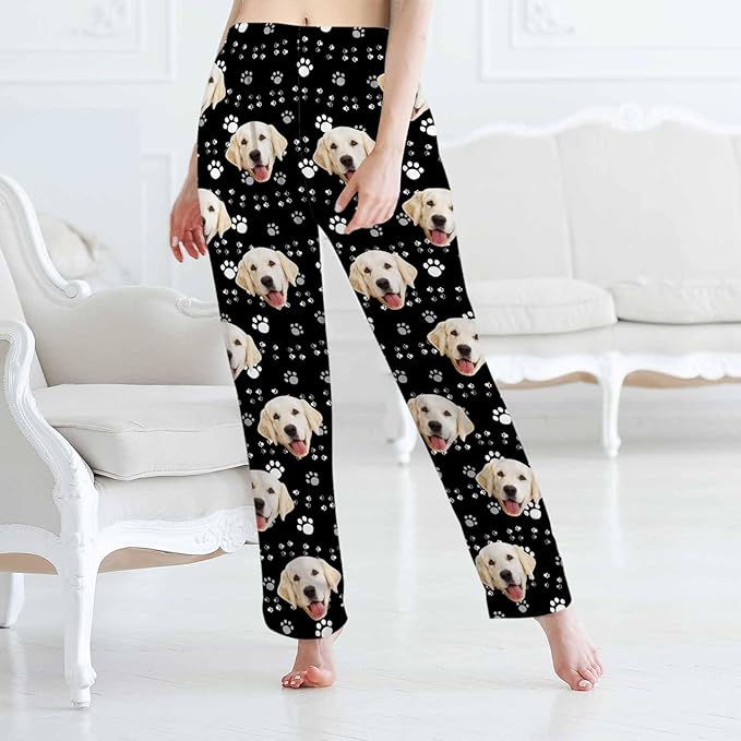 MyPupSocks Customized Face Pajamas Pants Sleep Bottoms for Men Women XS-2XL