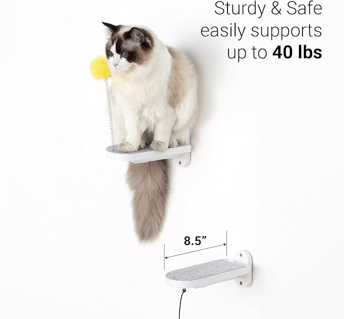 SVD.PET (2-PACK Cat Wall Steps, Cat Climbing Stairs with Replaceable Felt Pad, Cat Climbing Shelves for Wall Mounted with Cat Toy, Cat wall furniture for Kitten, Medium and Large Cats (White)