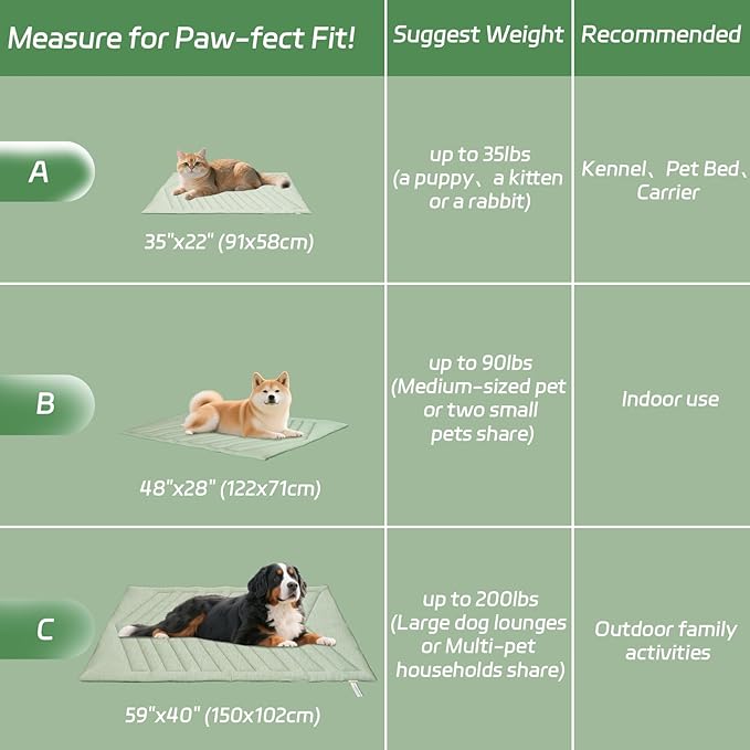 Cooling Mat for Dogs, Ice Green 48" X 28" Self-Coolings Foldable Dog Cooling Mat Pet Blanket, Breathable, Washable Cooling Dog Pad for Dogs & Cats, Summer Relief Travel Indoor Washable-B Size