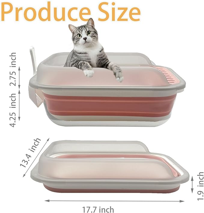 Low Entry Kitten Litter Box,Collapsible Cat Litter Box, Open Small Cat LitterBox with High Side Shallow Kitten Litter Pan Anti-Splashing Waterproof with Falling Sand Pedal